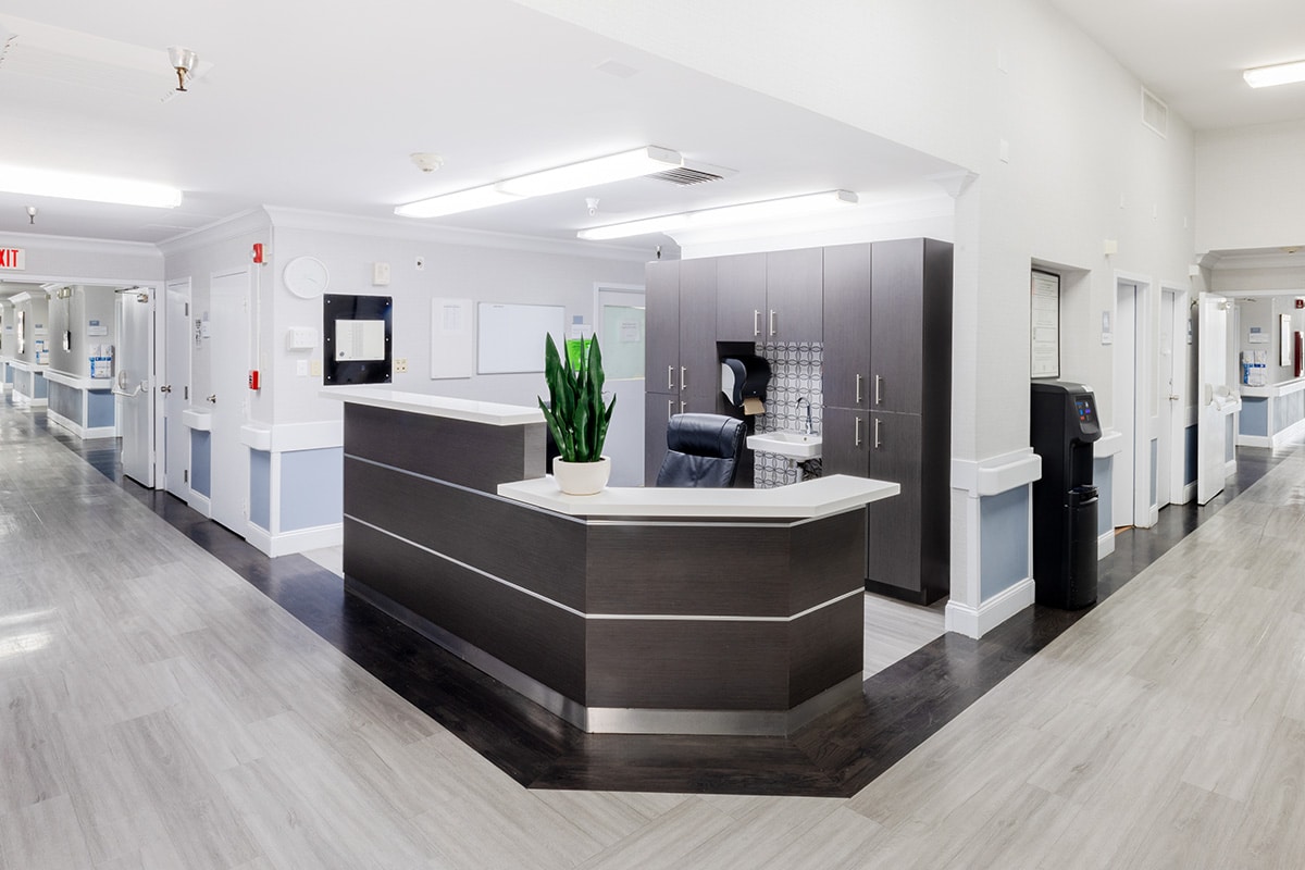 The nurses' station at the San Joaquin Nursing and Rehab facility