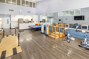 The rehab gym at the San Joaquin Nursing and Rehab facility
